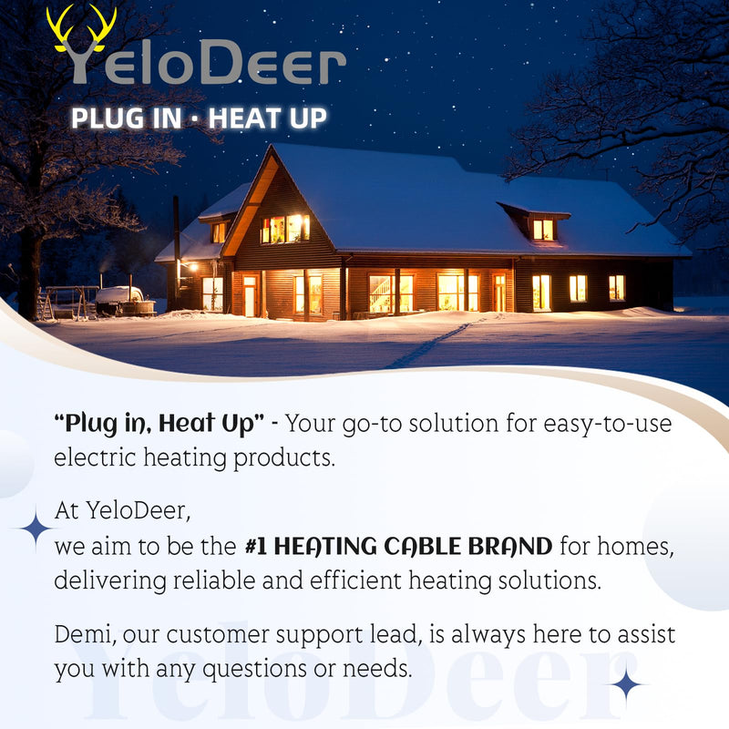6 FT Heating Cable for Water Pipes with Upgraded Thermostat, Heat Trace for Metal And Plastic Home Water Pipes YeloDeer, 120 V Electric Pipe Heat Cable for Pipe Freeze Protection 6-Feet