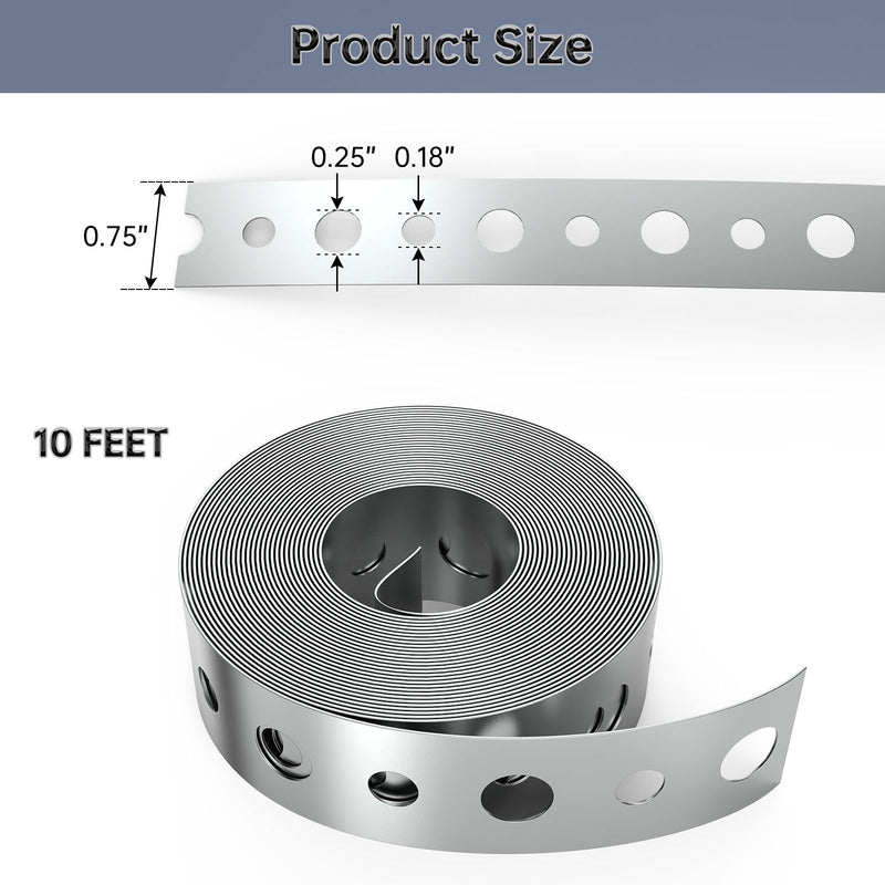 2 Pack Galvanized Metal Pipe Strap 3/4-Inch x 10-Feet 24-Gauge for Pipe Support Metal Strapping with Holes Metal Pipe Hanger Strap 3/4-Inch x 10-Feet 2 Pack