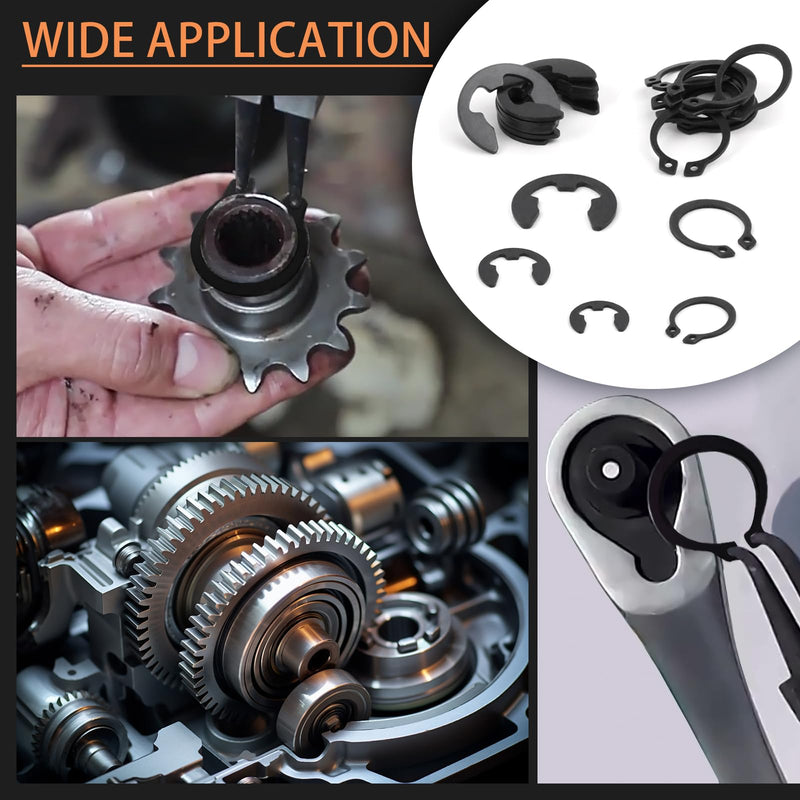 324pcs Carbon Steel Assortment Kit for Retaining Rings, 12 Sizes E-Clips and 12 Sizes C-Clips, Suitable for Fastening Jobs, High Compatibility and Wear Resistance