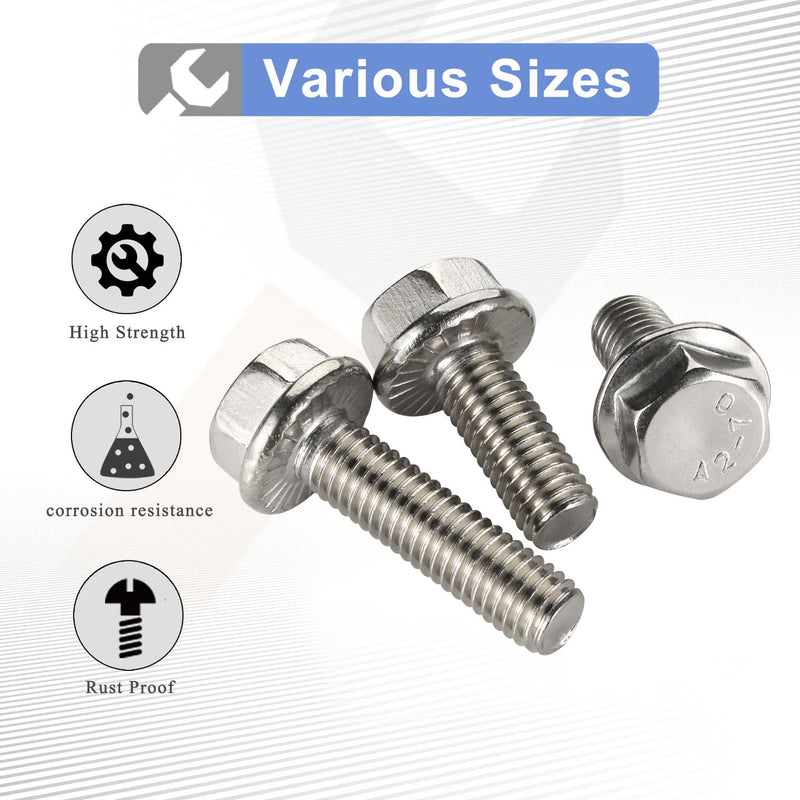 1/4-20 x 1 Flanged Hex Head Bolts Flange Hexagon Screws, Stainless Steel A2, DIN 6921, 25 PCS 1/4-20 x 1"