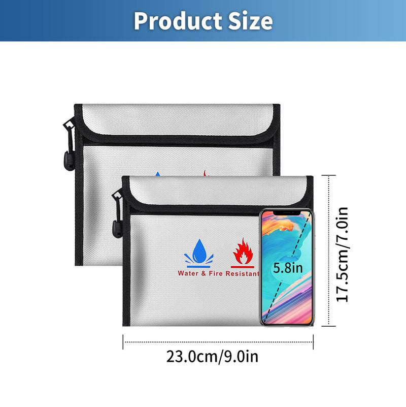 Fireproof Document Bag,Including a Set of fire-Resistant Wallet Security Pouches 9 x 7 in with a Non-irritating Silicone Coating,for Secure Storage of Cash, Important documents