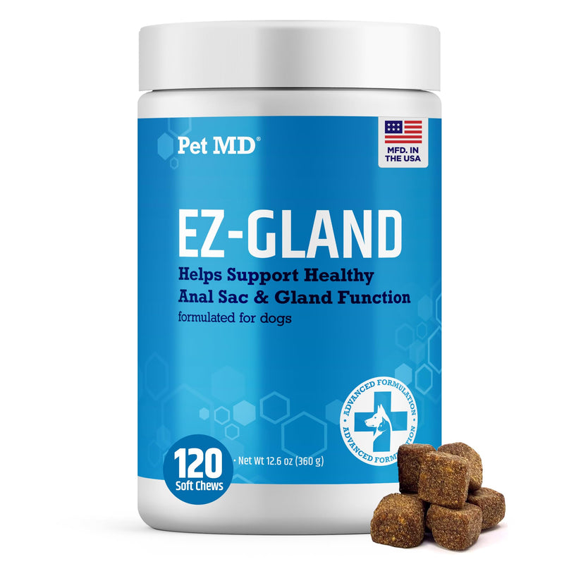 Pet MD EZ Gland - Dog Anal Gland Chews with Pumpkin and Fiber for Dogs for Digestive Support, Constipation Relief, and Stool Firmer - 120 ct Soft Chews