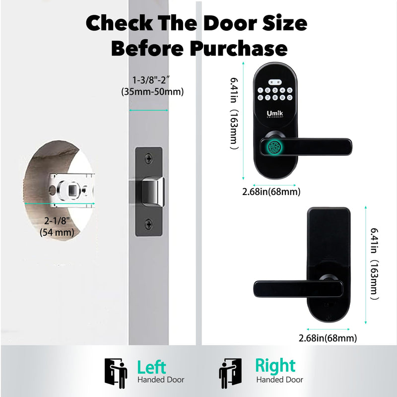 Fingerprint Smart Door Lock with Handle, Keyless Entry Door Lock for Front Door, Auto-Lock, APP Control, Easy Install (Black)
