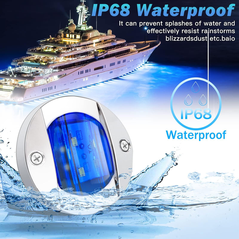 8Pack Blue DC12V 6 LED 3 Inch IP68 Waterproof Side Marker Light Navigation Lights Round Marine Boat Interior Lights Marine Boat Yacht Transom Anchor Stern Lights 8Blue