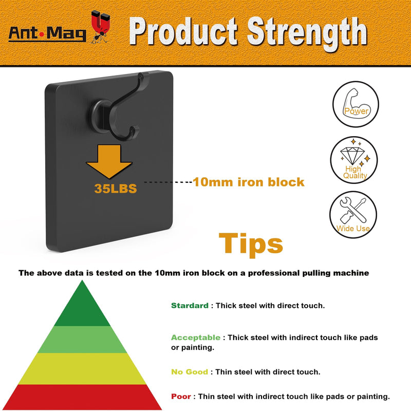 Ant Mag Magnetic Hooks Heavy Duty 140lbs Neodymium Magnet Wall Hooks for Hanging Coats Robes Backpacks Bags Hats Keys Mugs Cups Towels D1.65in YJ Hooks 2 Pack