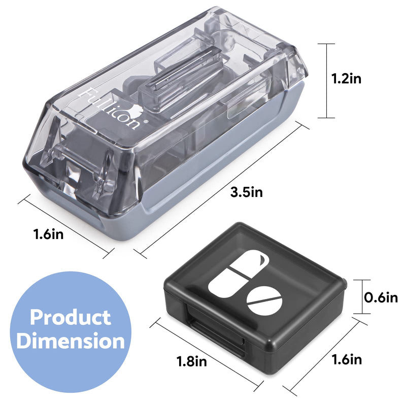 Fullicon Pill Cutter for Small or Large Pills, Pill Splitter with V-Shape Holder, Medicine Slicer with Sharp Blade,Tablet Splitter with Two Large Pill Organizers Grey