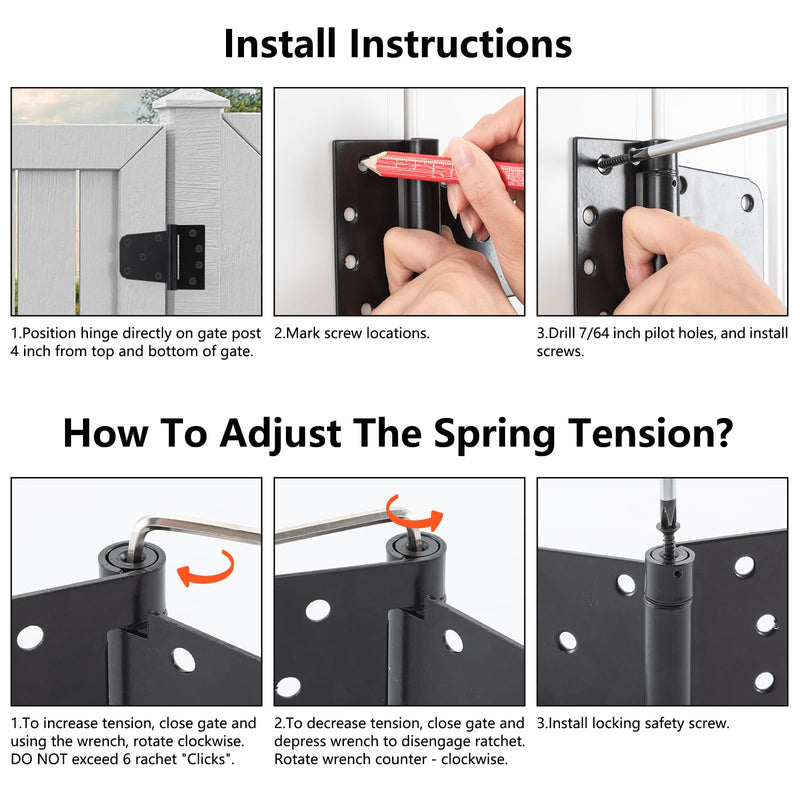 HOME MASTER HARDWARE Self-Closing Spring Gate Hinge 3-1/2" Heavy Duty Automatic T Hinges Steel Black Finish with Screws 2-Pack for Wood Fence Gate Vinyl Shed Door 3-1/2 Inch 2Pack - Black
