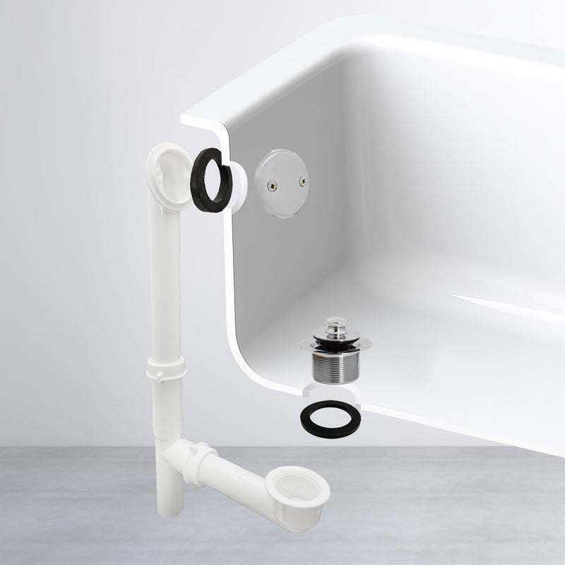 Westbrass Y594244CP White Tubular Twist & Close Bath Waste and Overflow Assembly, Polished Chrome 1 Pack