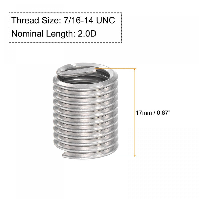 uxcell Wire Thread Inserts 7/16-14 UNC 2.0D 304 Stainless Steel Helical Type Coiled Wire Screw Repair Threaded Sleeve Steel Sheath 10pcs