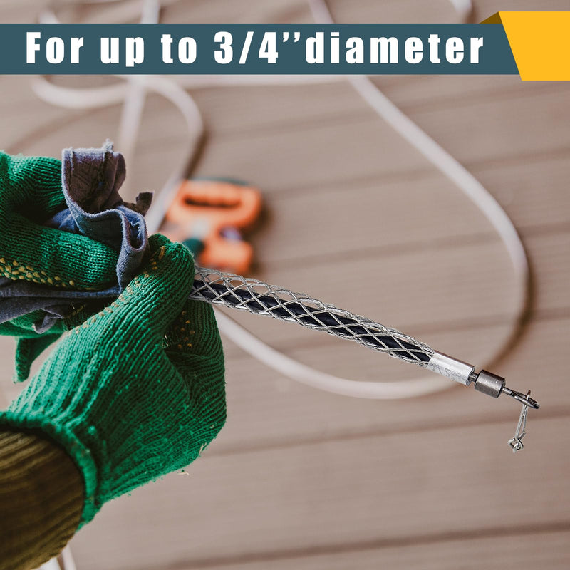 Gisafai 2 Pcs 3/4 in Wire Pulling Grip Mesh Metal Cable Puller Socks Wire Tools for Electrical Grips Light and Heavy Cables