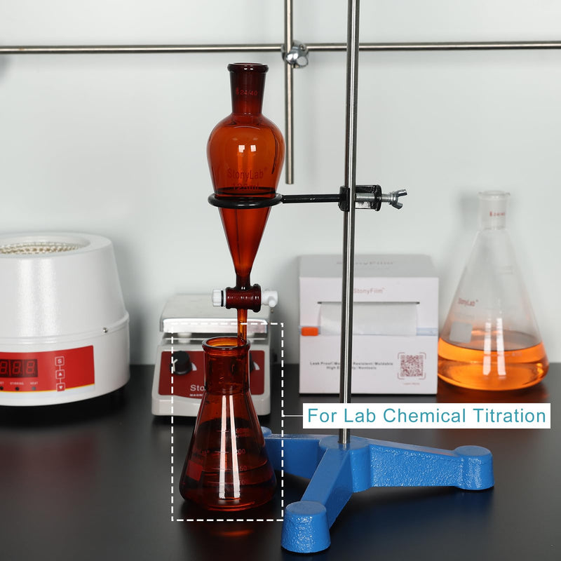 stonylab Borosilicate Glass Amber 500 ml Heavy Wall Narrow Mouth Erlenmeyer Flask with Heavy Duty Rim, Flat Bottom, Ideal for Mixing, Heating, and Lab Experiments