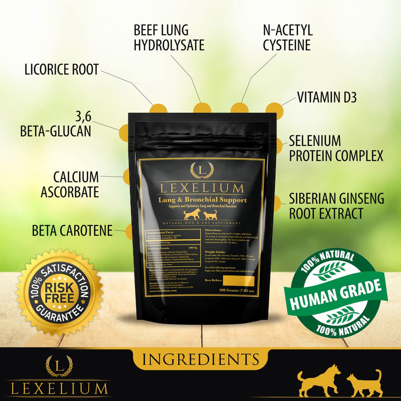 Lung & Bronchial Supplement for Dogs and Cats - Provides Breathing Support & Keeps Lung Healthy – Optimizes Lung Function & Breathing - Easy to Mix Powder - 200G - PawsPlanet Australia