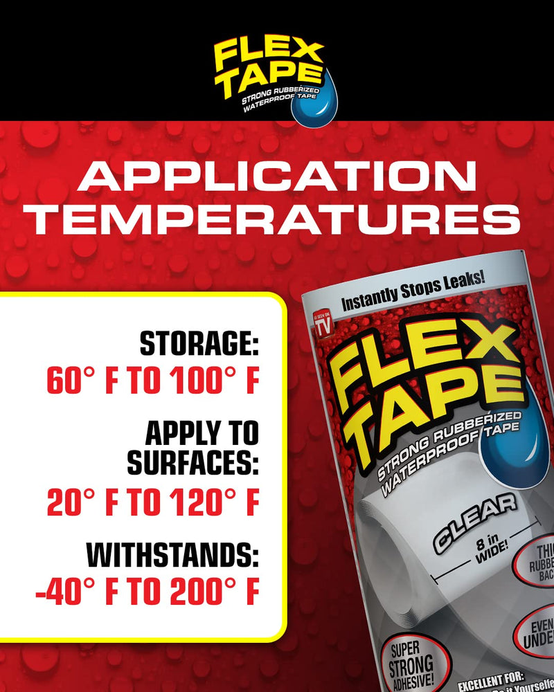 Flex Tape, Mini, Clear, Original Thick Flexible Rubberized Waterproof Tape - Seal and Patch Leaks, Works Underwater, Indoor Outdoor Projects - Home RV Roof Plumbing and Pool Repairs 8 Count (Pack of 1)