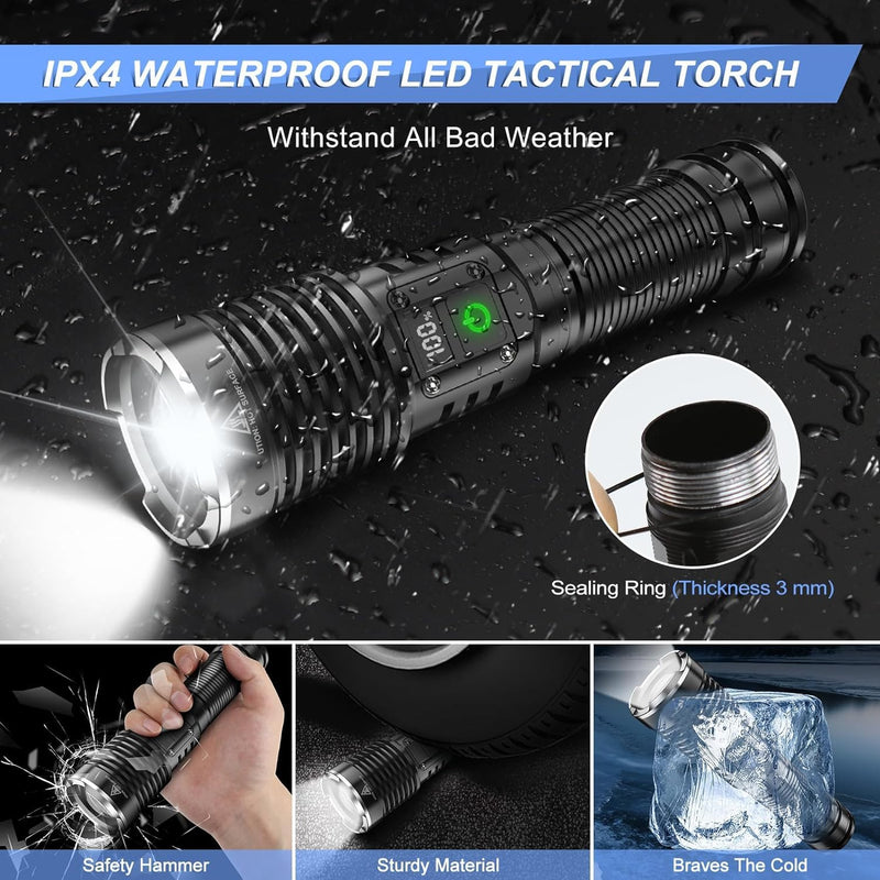 WINDFIRE Flashlights High Lumens Rechargeable, Super Bright LED Flashlight, Powerful Tactical Flashlights, Brightest Waterproof Zoomable Handheld Flash Light High Powered for Camping Emergencies L-8066