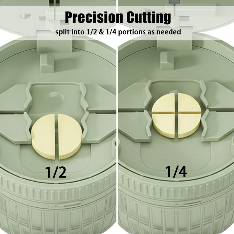 3-in-1 Pill Crusher Fine Powder - 1/4 1/2 Pill Cutter Splitter for Small and Tiny, Grinder for Elderly with Storage and Measuring Cup (Light Green) Light Green