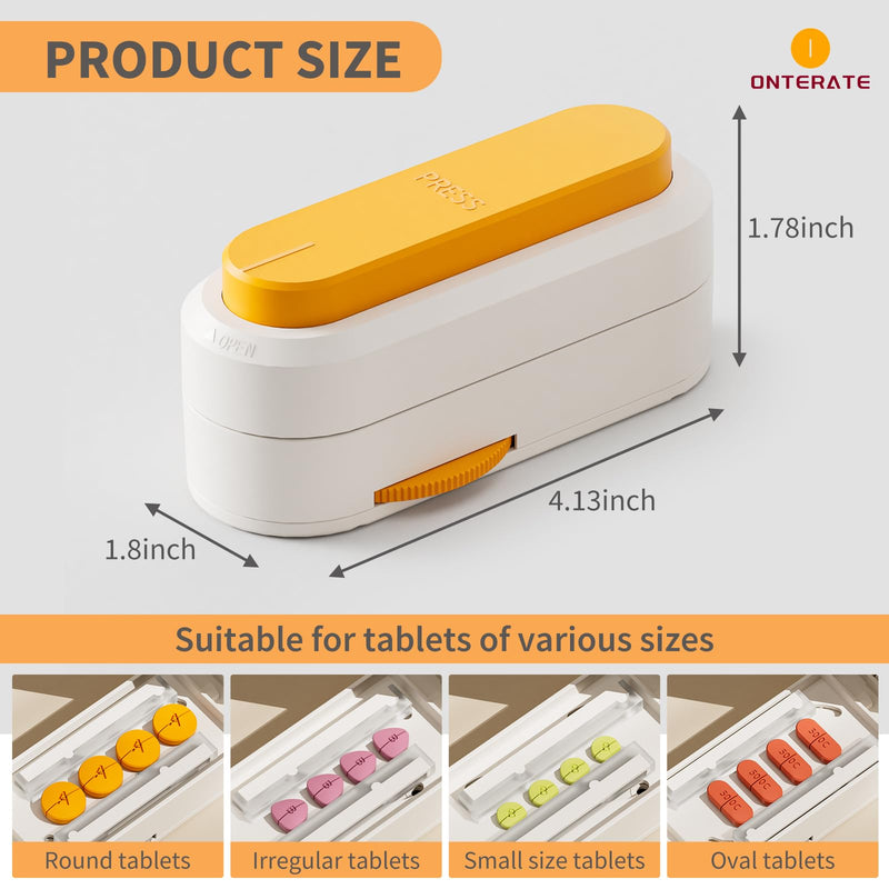 Pill Cutter Splitter for Small & Large Pills, Adjustable Pill Splitter with Safety Guard Hidden Sharp Stainless Steel Blade, Portable Tablets Cutter Cutting Tablets in Half at a Time (Grey)