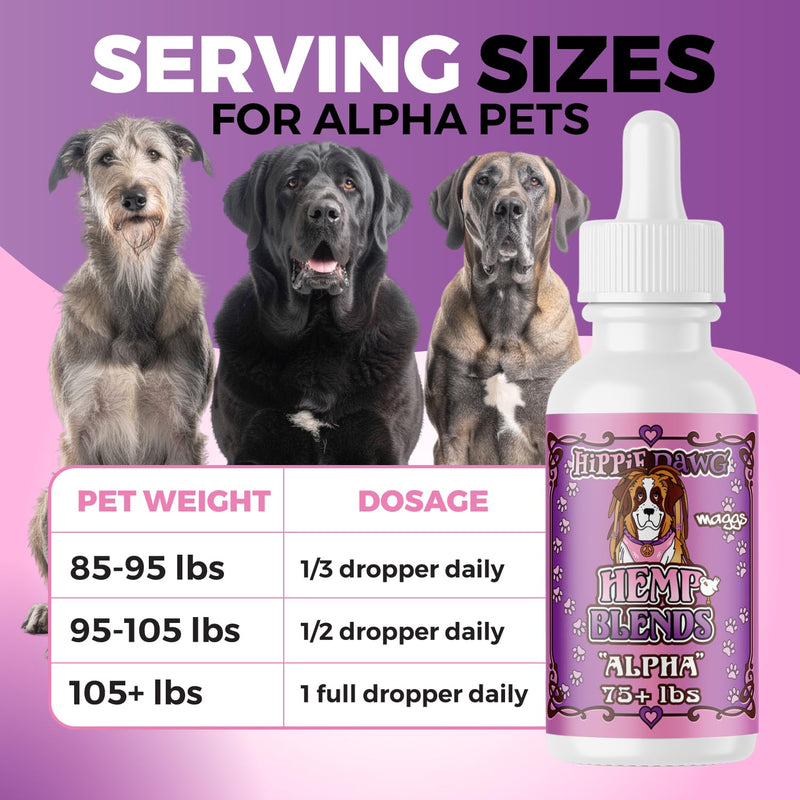 Hippie Dawg Alpha Tincture for Giant Breed Dogs (75+ lbs) - Professional Strength Joint & Mobility Support - High Potency Glucosamine, Hyaluronic Acid & Collagen - Peanut Butter Flavor - 1oz