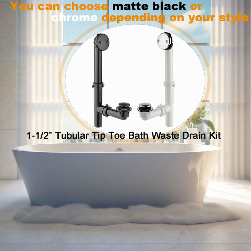 (1 Pack) Yariwiz 1-1/2" Polished Chrome Bathtub Tub Drain Kit Bath Waste Overflow Drain Tube Assembly with Touch-Toe Tub Drain Stopper and Overflow Faceplate Polished Chrome Style 5