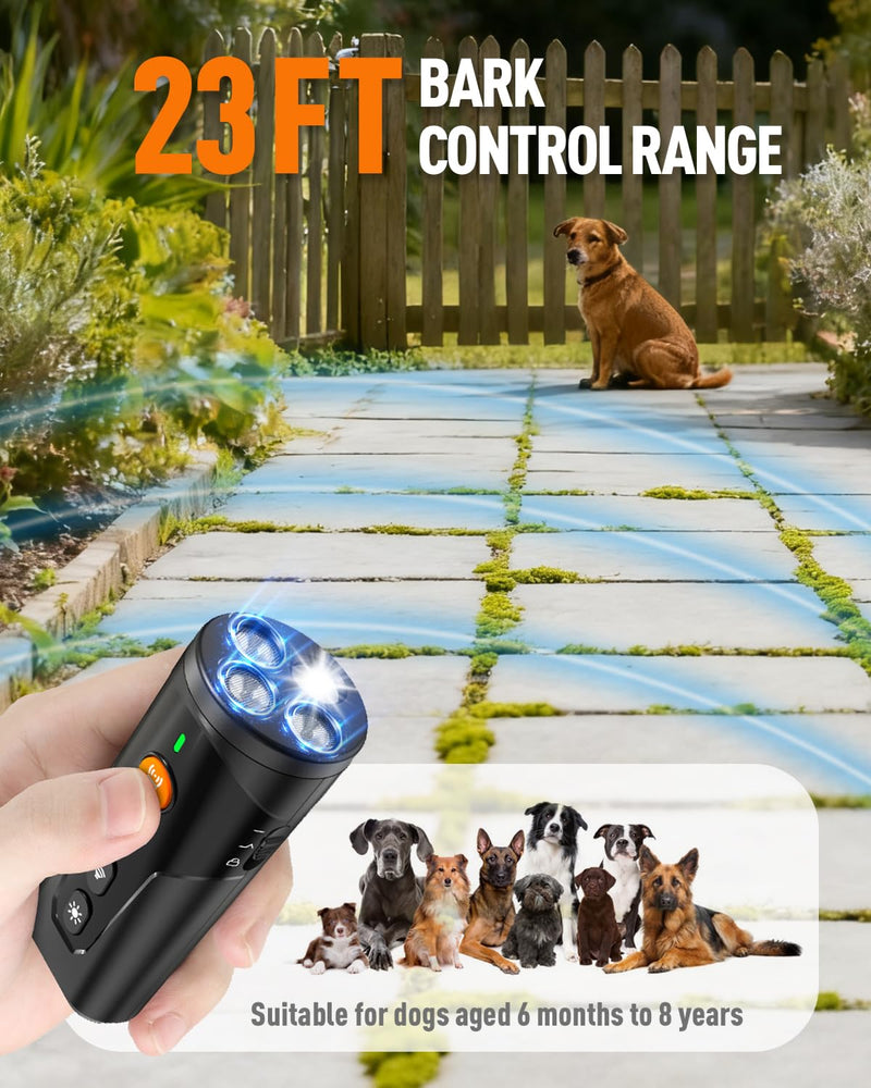 Dog Bark Deterrent Devices, 3X Ultrasonic Anti Barking Device for Dogs, 4 Modes with 3 Emitters and LED Light to Stop Neighbors Dog from Barking, Safe Use Dog Barking Silencer for Indoor Outdoor Black