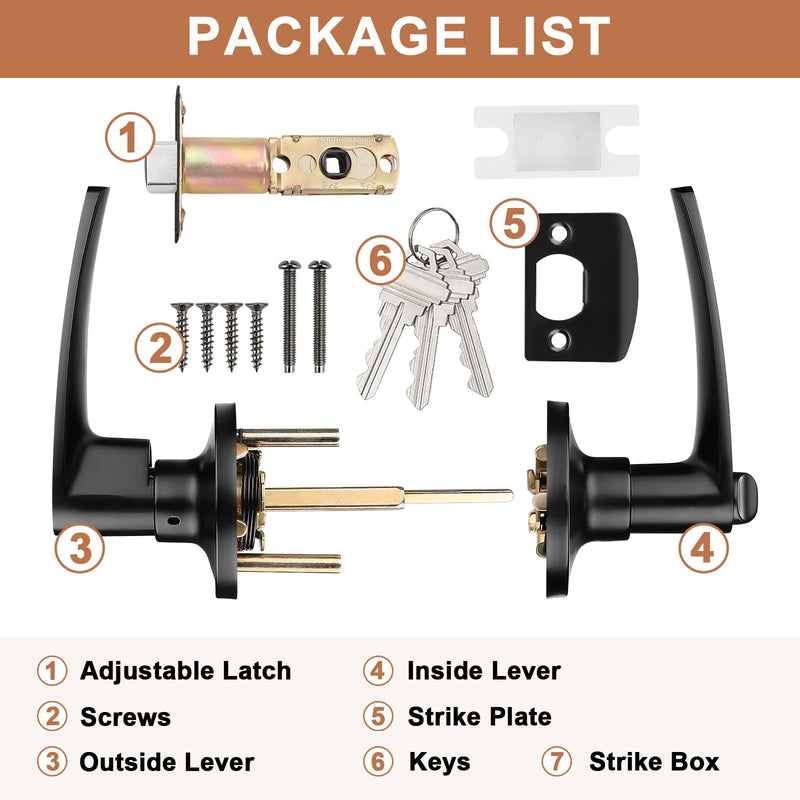 Probrico 4 Pack Entrance Door Levers Door Lock in Black, Combo Entry Door Handles with Locks and Keys Keyed Alike Each with 3 Same Keys Keyed Entrance-Keyed Alike