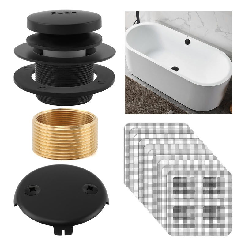 Bathtub Drain Tip-Toe Trim Set with Two-Hole Overflow Faceplate, Bath Tub Drain Conversion Kit Replacement Bathtub Drains Stopper Assembly with Universal Fine & Coarse Thread(Color:Matte Black) Matte Black