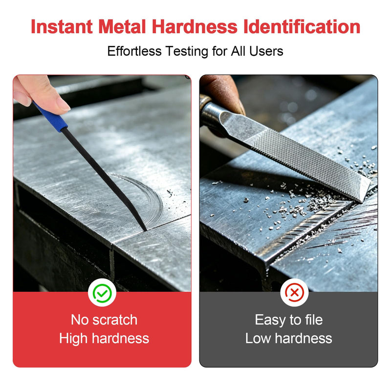 Hardness Test File Set, Set of 6 Color Coded HRC 40-65 for Steel Testing | High carbon steel with non-slip handles, comes with zippered storage pouch for on-site hardness checks