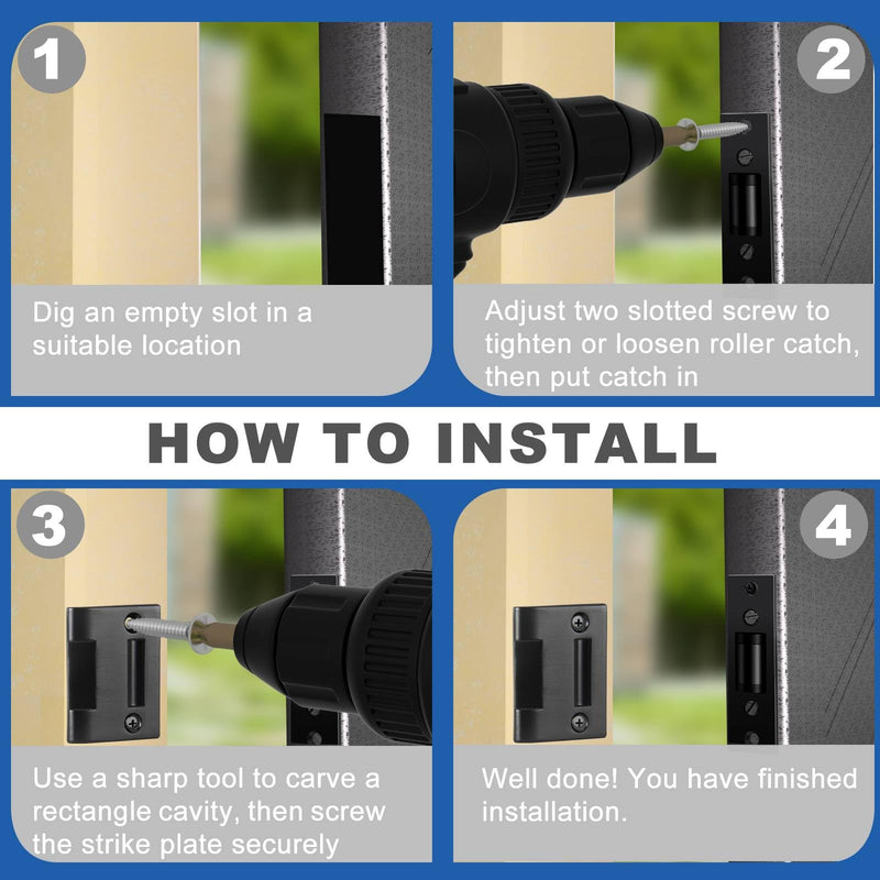 HOMOTEK 1 Pack Commercial Heavy Duty Door Roller Catch, Drive in Ball Catch with Strike Plate Solid Zinc Adjustable Silent Door Latch, Spring Tension Roller, Black