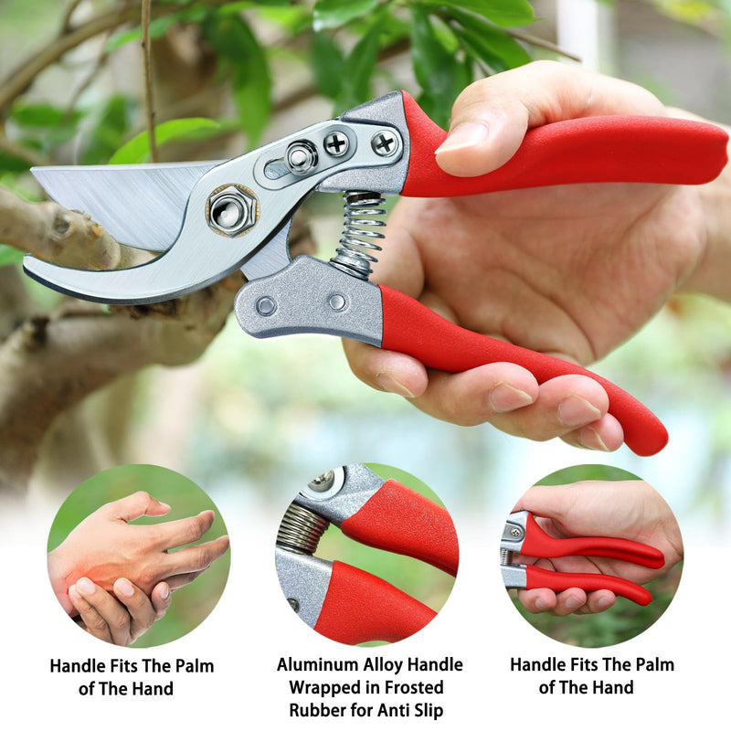 Kynup Pruning Shears for Gardening, Garden Hand Shears, Professional Bypass Pruner Hand Shears Heavy Duty, Pruners for Gardening, Garden Clippers, Hedge Shears, Garden Tools(Red) V11 Red