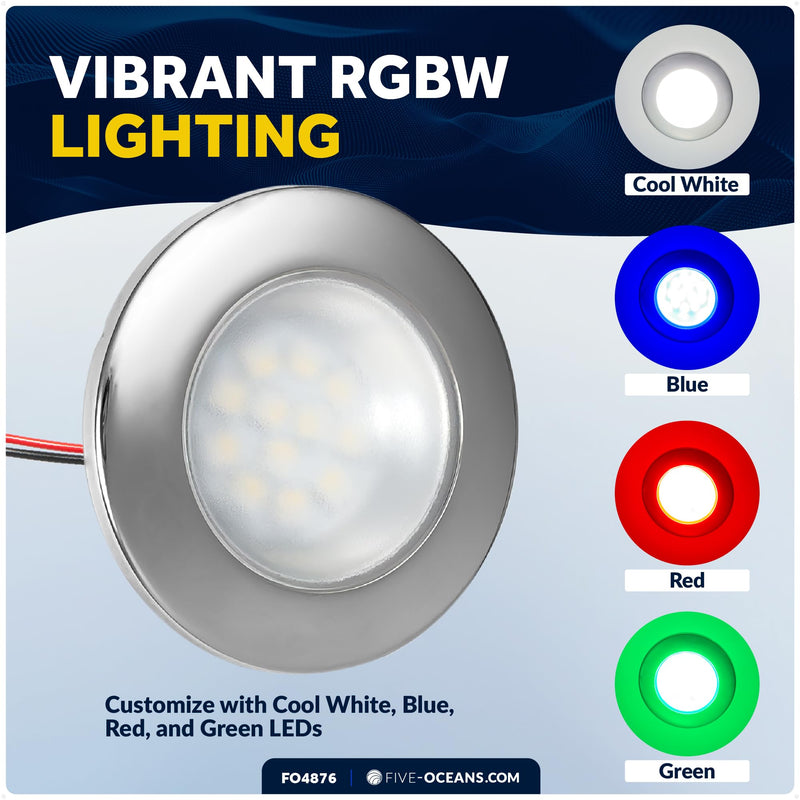 Five Oceans RGBW Internal Driver LED Interior Dome Ceiling Light, 2-3/4" Round, IP67 Waterproof, 12V, Flush Mount, Boat Courtesy Light Interior Exterior for Pontoon, Boats, RVs - FO4876