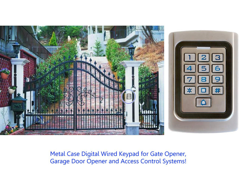 IP68 Waterproof Universal 12V 24VDC Metal Case Digital Wired Keypad for Garage Door, Gate Opener and Access Control Systems