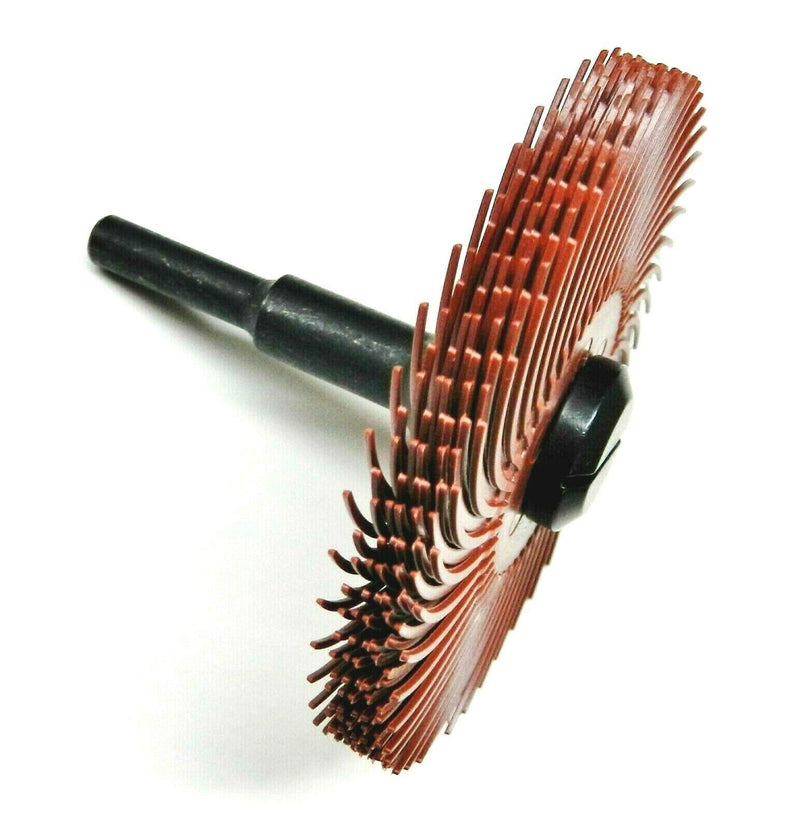 3M Radial Bristle Disc 3" Red 220 Grit with 1/4" Mandrel 6 Brushes and Arbor Set by Jets