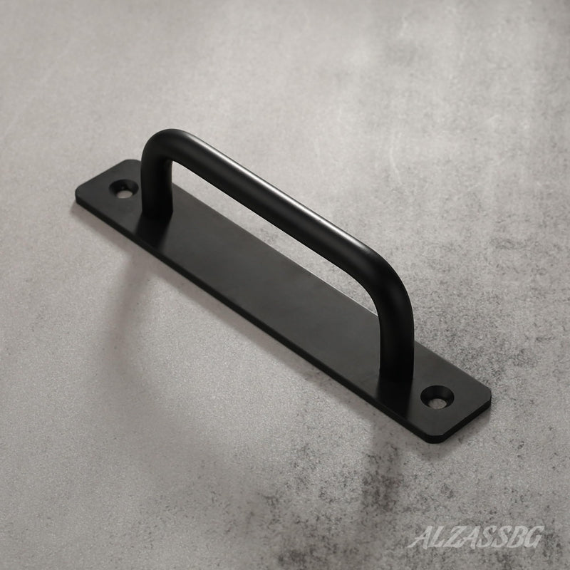 Alzassbg 6 Pack Matt Black Cabinet Pulls, 5 Inch(128mm) Hole Centers Cabinet Handles with Base Plate Kitchen Hardware for Cabinets and Drawers AL3048MB Thin