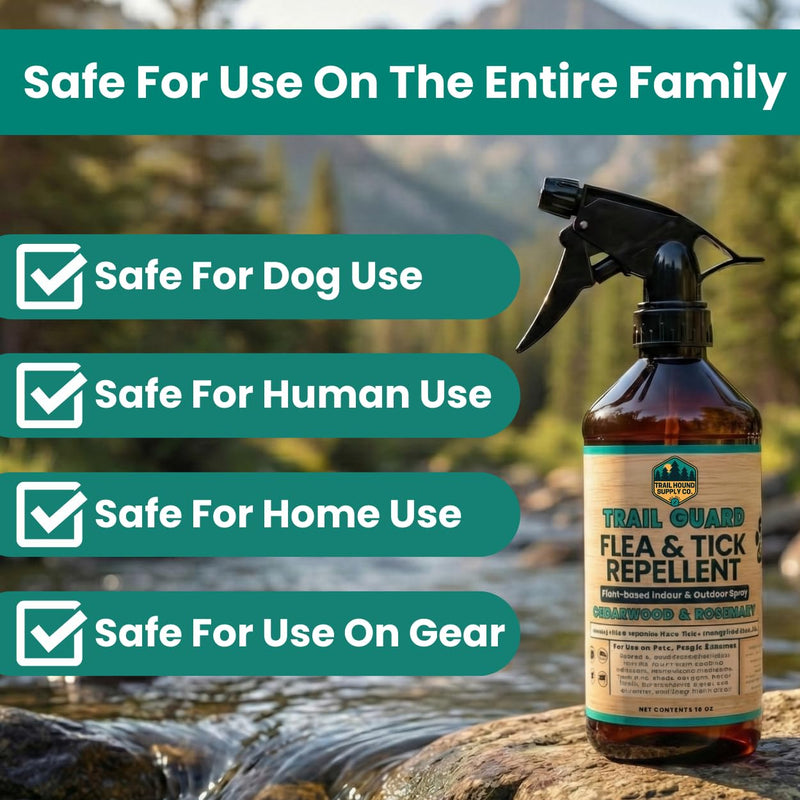 Trail Guard Natural Extra Strength Insect, Flea and Tick Spray for Dogs, Cats, People & Home (16oz, Cedarwood & Rosemary) 1 Pack 16oz