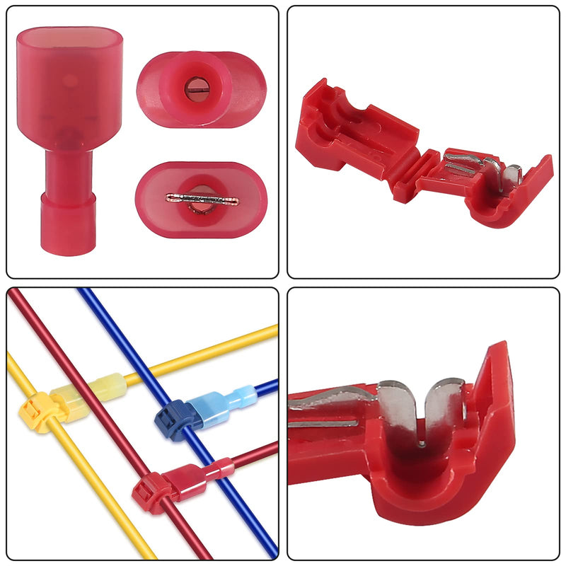 240Pcs/120 Pairs T Tap Wire Connectors 22-18 AWG Kit Quick Splice Wire Terminals T Tap Electrical Connectors Quick Wire Splice and Insulated Male Quick Disconnect Terminal Red RED 240