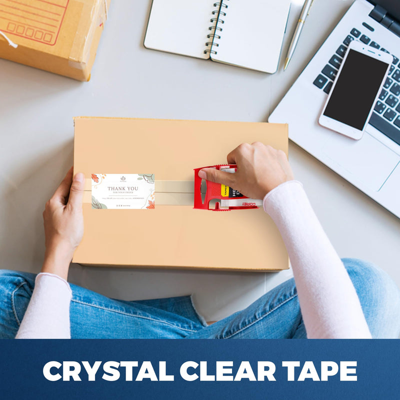 Heavy Duty Packing Tape with Dispenser 1.5" Core - 3 Rolls - Clear Shipping Tape for Boxes, Packaging, Mailing & Moving Supplies - 1.88 in. x 22.2 yd. Pack of 3