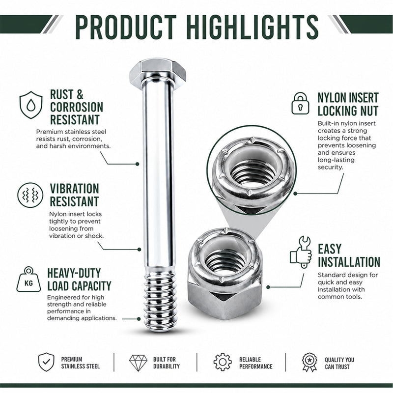 HKlanyue5/16 x18x2-9/100,Caster Wheel Bolt and nut， Carbon Steel, Galvanized, hex Head Screw, Suitable for handcarts, Replacement hub Bolt (100) 100