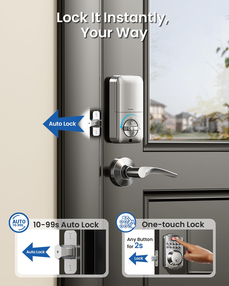 Veise Keyless Entry Door Lock with 2 Lever Handles - Electronic Keypad Deadbolt, Easy Installation Digital Smart Front Door Lock Set, Satin Nickel Door Lever