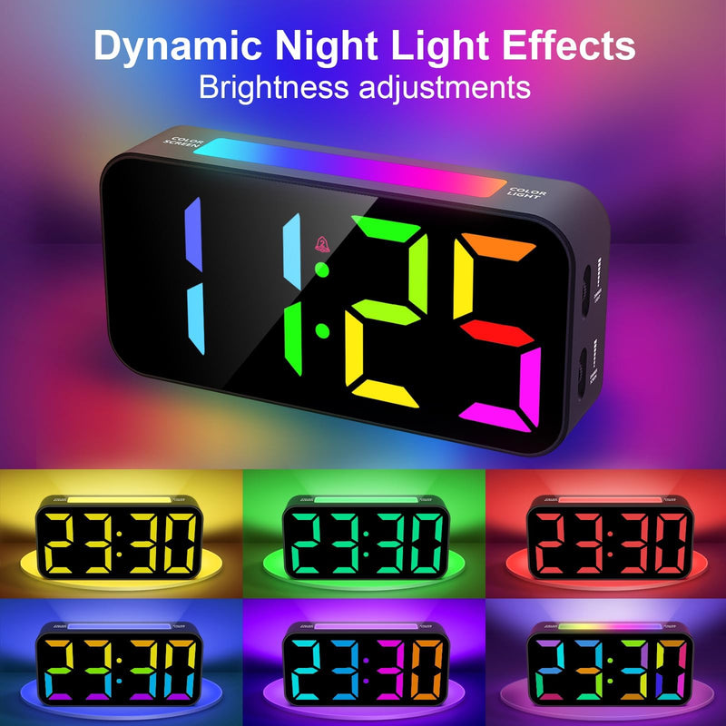 Loud Alarm Clocks for Bedrooms Heavy Sleepers, Plug-in Digital Bedside Clock with Night Light, Large Display, Dual Alarm, Snooze, Dimmable for Kids Teens Boys Girls Rgb