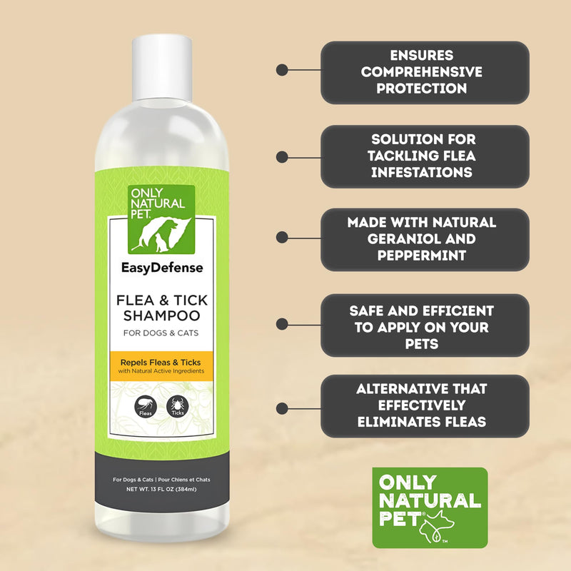 Only Natural Pet EasyDefense Shampoo for Dogs & Cats - Natural Bath Treatment for Pets & can be Used for Kittens & Puppies 4 mos & up, with Geraniol & Peppermint Oil - 13 oz Bottle - PawsPlanet Australia