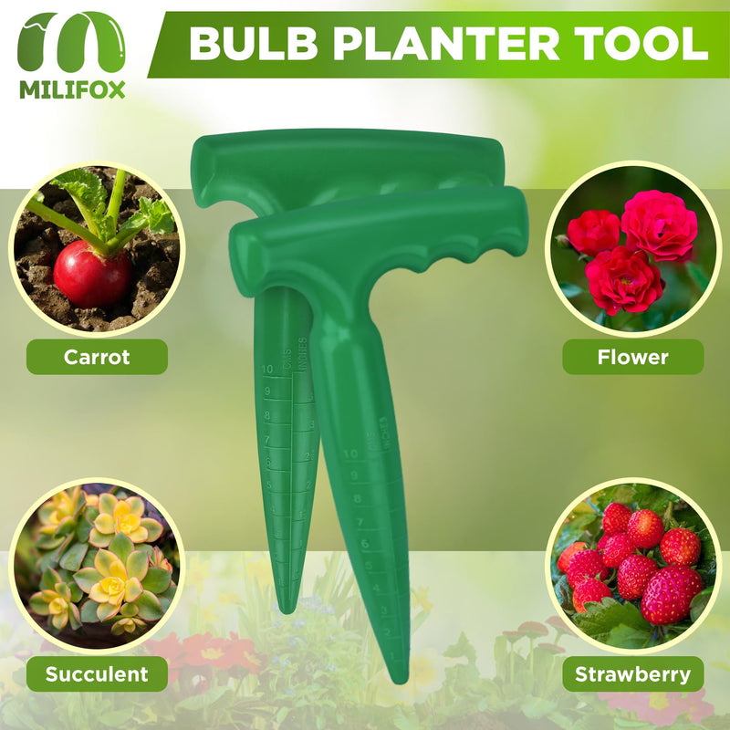 2 Pack Dibbler Gardening Tool with Measurements 6.9 inch Plastic Bulb Planting Tools with Handle Seed Dibber for Planting Bulbs Digging Gardening(Green) Green