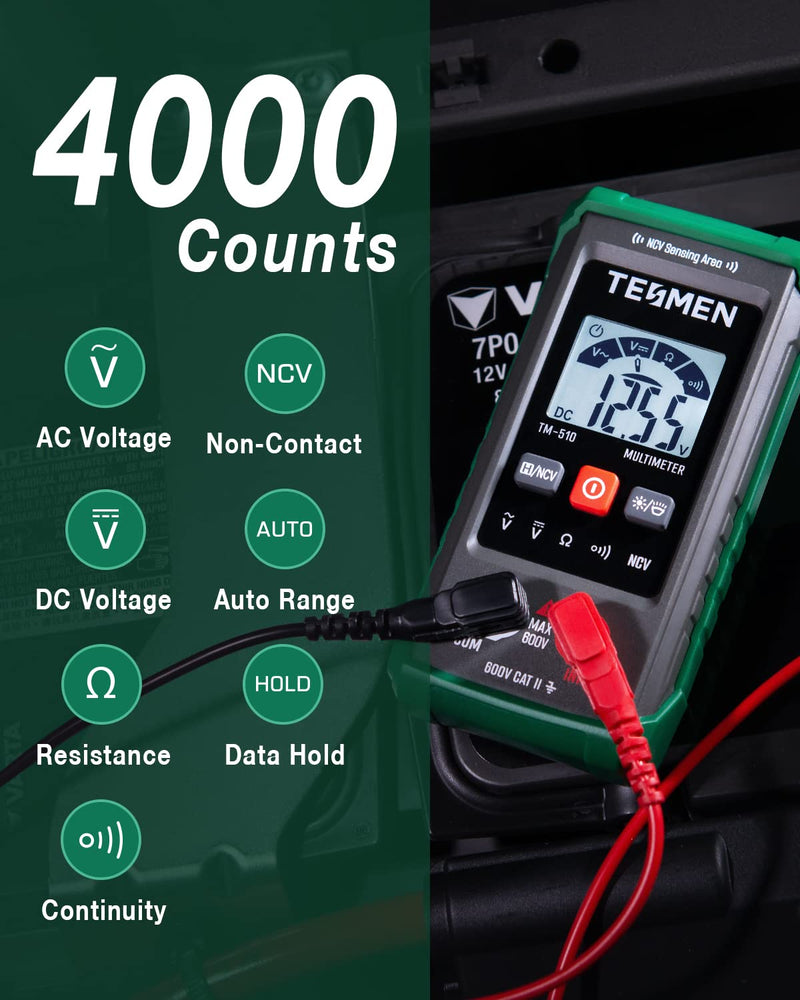 TESMEN TM-510 Digital Multimeter & Hound-200 EMF Detector, 3-in-1 Electromagnetic Field Detector and 4000-Count Smart Auto-Ranging Voltmeter with NCV Function