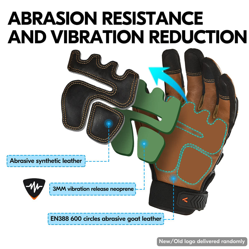 Vgo... -4℉ or above Winter Waterproof High Dexterity Heavy Duty Mechanic Glove, Anti-vibration, Anti-abrasion, Touchscreen (1 Pair,L,Brown,GA8954FW) Large Brown