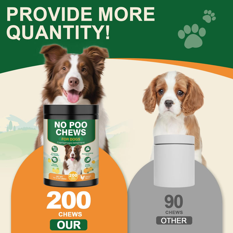 200 Chew No Poo Chews for Dogs-Coprophagia Stool Eating Deterrent-Stop Eating Poop for Canine- Dogs Poop Eat Deterrent Supplement with Probiotics&Digestive Enzymes Breath Aid Support-Chicken Chicken