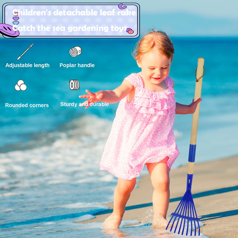 Xiando Kids Leaf Rake-Small Wooden Handle Leaf Rake with Metal Tines, 27inches /69cm Length, for Kids Enjoy Garden Cleaning Activities (Blue) Blue