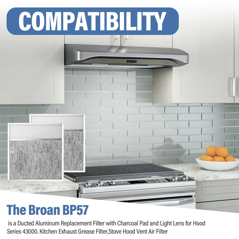 BP57 Range Hood Filter with Light Lens for Broan-NuTone Kitchen Exhaust Grease Filter,Stove Hood Vent Air Filter,11-1/2 X 11-3/4 X 3/8 Reinforced Aluminum Frame fit 43000 R610045, Series 1-Pack
