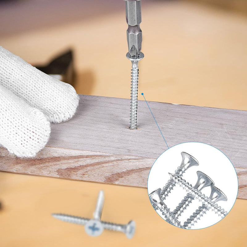High Hardness #6 Drywall Screws Assortment Kit,Zinc Wood Screws 170pcs (3/4",1",1-1/4",1-1/2",2"),Phillips Drive, Flat Head Self Tapping Dry Wall Screws, Assorted Sheetrock Screws,Screw,Screws Set Silver