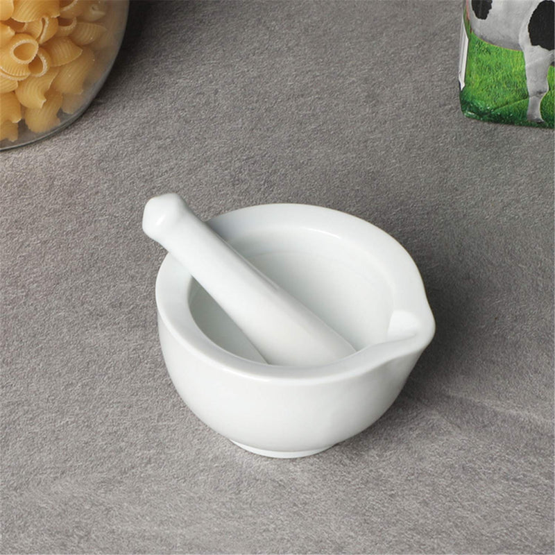 LEETOYI Porcelain Small Mortar and Pestle, Ceramic Herb Grinder Pill Crusher Set, 3.3 inch White 3.3-inch