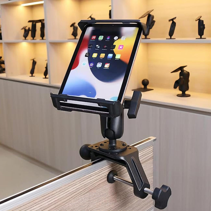 Strg C-Clamp Mount with 1.5" C Size Ball Round Base, Aluminum Support Clamp Boat Mount Universal C Claw Holder Compatible with 1.5" C Size Ball Double Socket arm for Phone GoPro GPS Mounting and More C Clamp + Round Mount