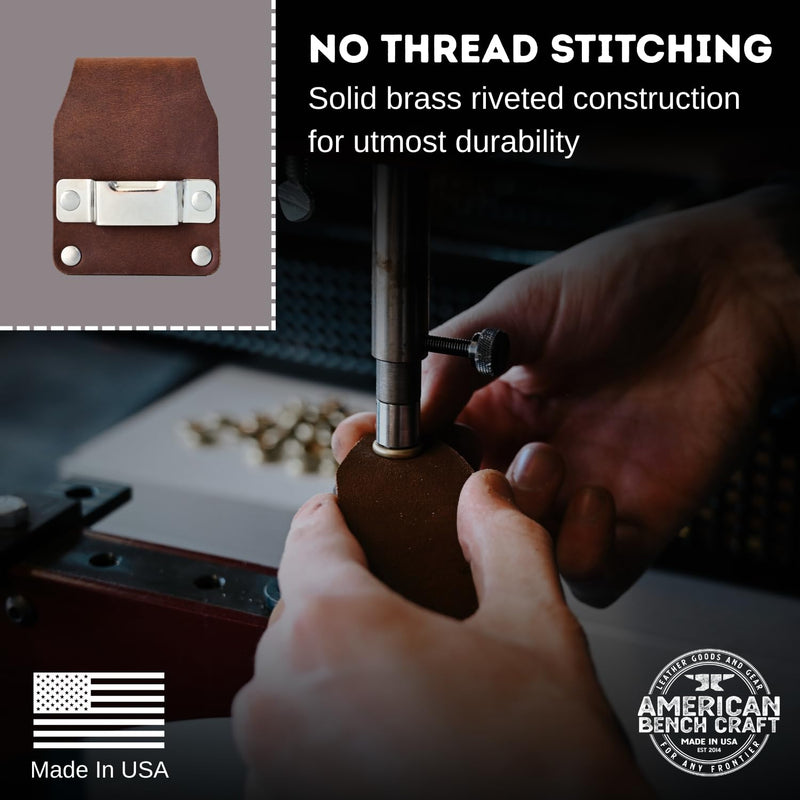 Tape Measure Belt Holder - Tool Belt Clip - American Bench Craft - Full Grain Leather - Made in USA Brown