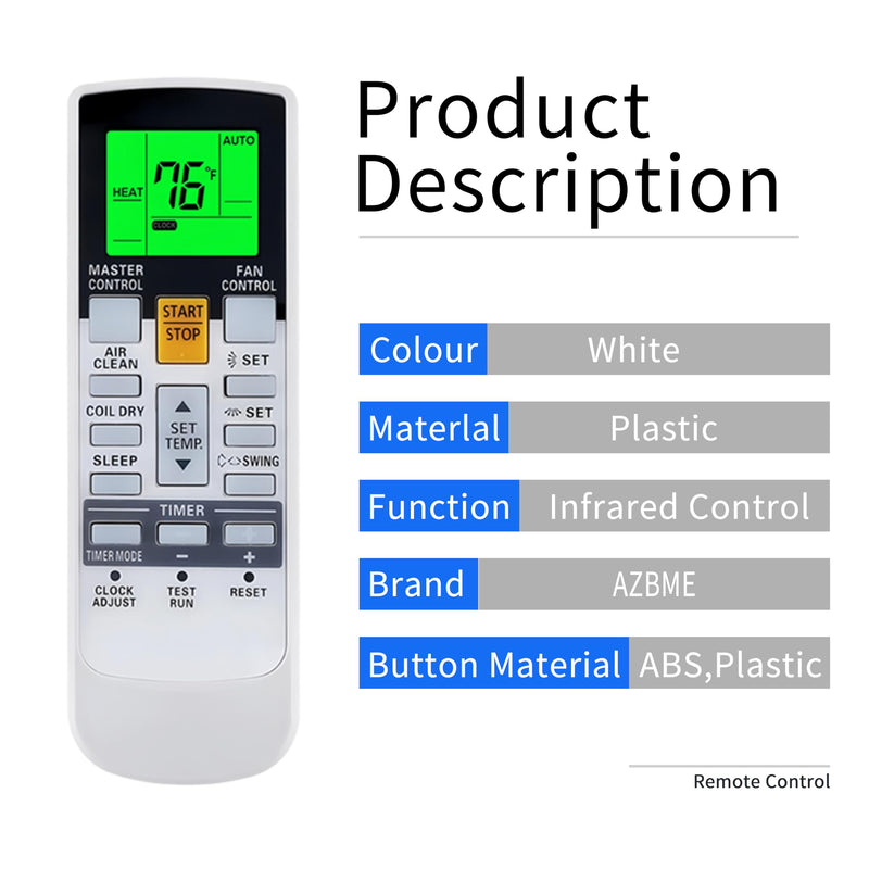 Replacement Remote Control for Fujitsu Air Conditioner AR-RAH2U ASU18RLF ASU18RLXS ASU24RLF ASU24RLXS ASU30RLX ASU30CLX1 ASU36CLX1 AOU36CLX1 AUU12RLF AUU18RLF AUU9RLF
